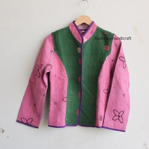 Reversible kantha jacket, Indian handmade kantha quilted jacket, Kantha kimono jacket, short jacket, cotton kantha jacket, boho kantha coat