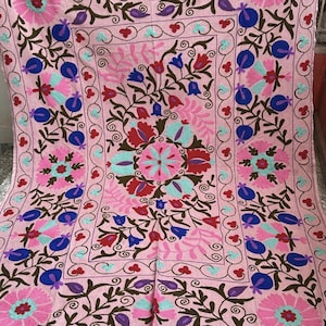 Suzani throw, Suzani bedspread, Suzani Table cover, Hand embroidery Suzani bed-cover, Suzani decor suzani quilt, Uzbek suzani embroidery rug