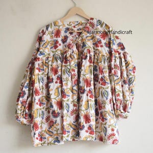 Cotton Block print Top, Indian Handmade top, Cotton top tunic short Top, blouse top ,Floral Print Top, summer top, mini dress, cotton blouse