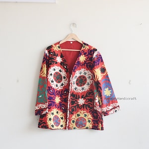 Uzbek Suzani short jacket, Womens Suzani jacket, vintage suzani embroidery jacket, Handmade jacket, Suzani coat, Boho jacket cotton jacket