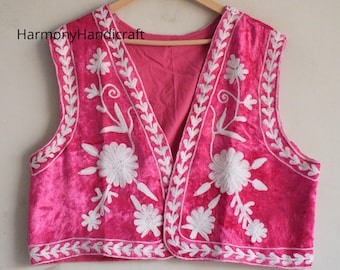 Viskose Samt Suzani Weste: Handgemachte bestickte Jacke