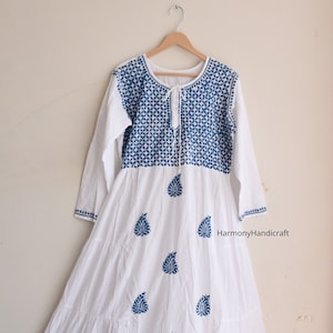 Cotton white dress, Long cotton Embroidery dress, White embroidered dress, Women handmade boho dress Indian style dress, cotton Maxi dress