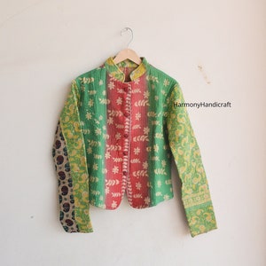 Reversible kantha jacket, Indian handmade kantha quilted jacket, Kantha kimono jacket, short jacket, cotton kantha jacket, boho kantha coat