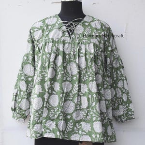 Cotton Block print Top, Indian Handmade top, Cotton top tunic short Top, blouse top ,Floral Print Top, summer top, mini dress, cotton blouse