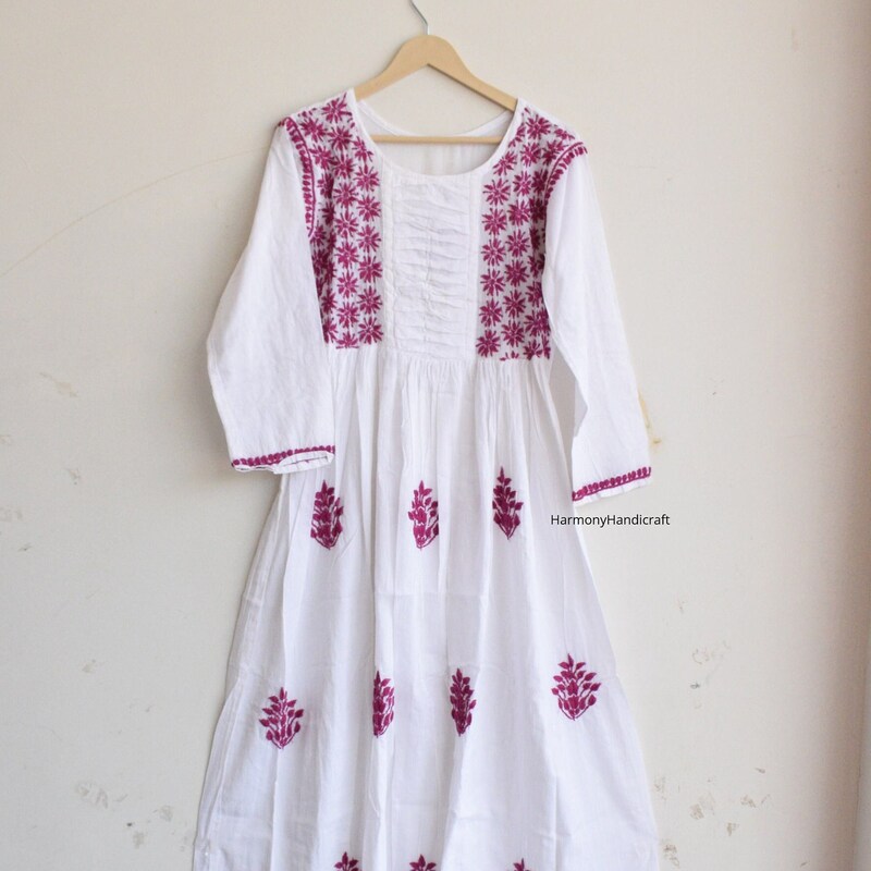 Embroidery Detail Cotton Dress in Original main image 1