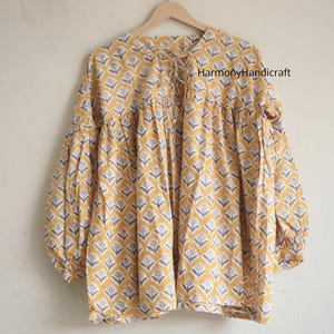 Cotton Block print Top, Indian Handmade top, Cotton top tunic short Top, blouse top ,Floral Print Top, summer top, mini dress, cotton blouse