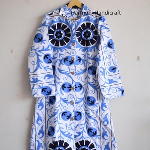 Handmade Suzani Cotton Quilted Coat: Embroidered Boho Kimono Jacket
