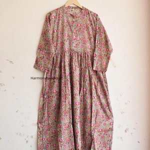 Cotton long dress, Hand block print dress, Floral long block print dress,Cotton maxi dress, Handmade dress,Indian style dress,Printed dress