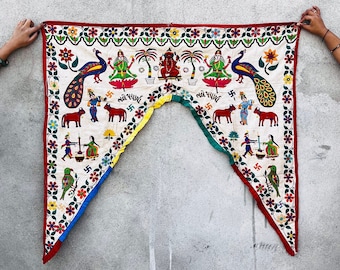 Vintage Banjara Toran: bordado Kuchi, colgante de pared indio Boho