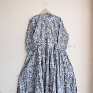 Handmade Cotton Maxi Dress: Floral Block Print Boho Tiered Dress