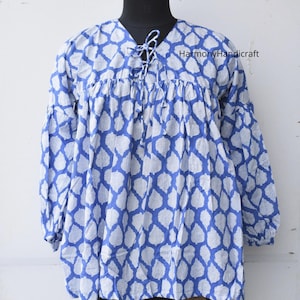 Cotton Block print Top, Indian Handmade top, Cotton top tunic short Top, blouse top ,Floral Print Top, summer top, mini dress, cotton blouse