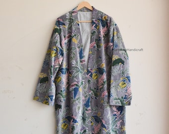 Mit Blumen bedruckte Samt Kimono Jacke, Boho Boho Mantel