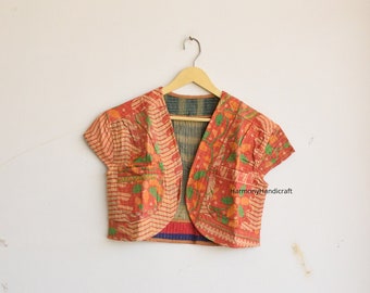 Kantha Crop jacket,Reversible kantha jacket, Short kantha jacket, kantha vest jacket,Kantha Waistcoat, Kantha long jacket, boho jacket