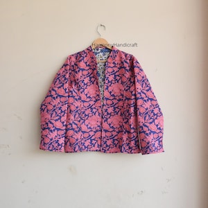 Handblock Print Kantha Quilted Jacket: Reversible Boho Cotton Jacket