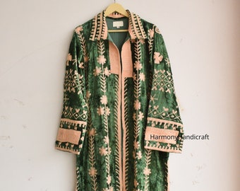 Velvet Long Coat, Velvet Embroidery Coat, Floral Velvet Jacket, Velvet Coat Boho Kimono Jacket,Velvet Party Coat,Bohemian Jacket,Winter Coat