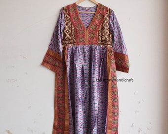 Abito di seta riciclata, abito sari di seta vintage, abito afghano, abito da lavoro Banjara Patch, abito di seta Boho, abito lungo di seta, abito sari di seta,