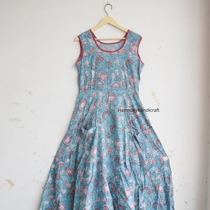 Cotton long dress, Cotton Sleeveless dress, Hand block print dress, Floral block print dress, Cotton maxi dress,Handmade dress,Printed dress