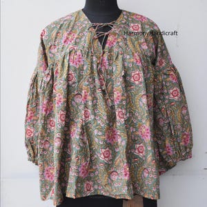 Cotton Block print Top, Indian Handmade top, Cotton top tunic short Top, blouse top ,Floral Print Top, summer top, mini dress, cotton blouse