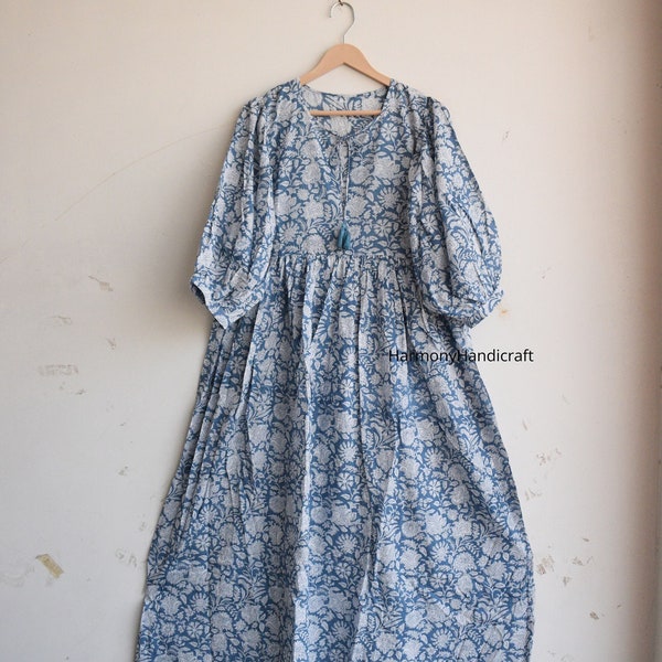 Cotton long dress, Cotton midi dress, Hand block print dress, Floral long block print dress, Cotton maxi dress, Handmade dress,Printed dress