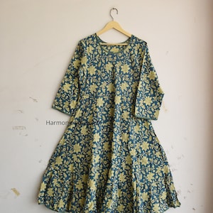Cotton dress, Cotton midi dress, Hand block print dress, Floral long block print dress, Cotton maxi dress, Handmade dress, Printed dress