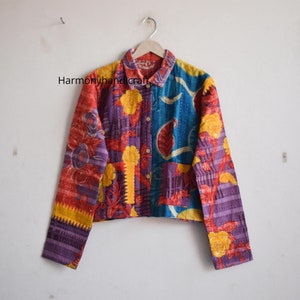 kantha jacket, Indian handmade kantha quilted jacket, Kantha kimono jacket, short jacket,cotton kantha jacket,boho kantha coat,Floral jacket