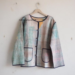 Reversible kantha jacket, Indian handmade kantha quilted jacket, Kantha kimono jacket, short jacket, cotton kantha jacket, boho kantha coat