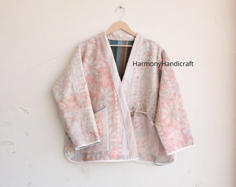 Reversible kantha jacket, Kantha wrap jacket, Vintage kantha kimono, Indian handmade kantha quilted jacket, kantha Short jacket, boho coat