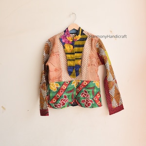 Reversible kantha jacket, Indian handmade kantha quilted jacket, Kantha kimono jacket, short jacket, cotton kantha jacket, boho kantha coat