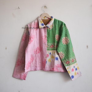 kantha jacket, Indian handmade kantha quilted jacket, Kantha kimono jacket, short jacket,cotton kantha jacket,boho kantha coat,Floral jacket