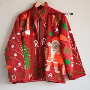 Velvet Suzani Christmas Jacket, Embroidered Boho Coat