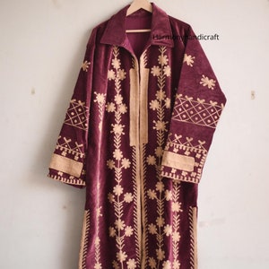 Velvet Long Coat, Velvet Embroidery Coat, Floral Velvet Jacket, Velvet Coat Boho Kimono Jacket,Velvet Party Coat,Bohemian Jacket,Winter Coat