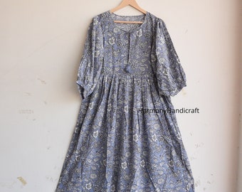 Cotton long dress, Cotton midi dress, Hand block print dress, Floral long block print dress, Cotton maxi dress, Handmade dress,Printed dress