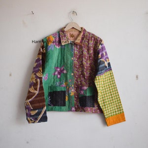 kantha jacket, Indian handmade kantha quilted jacket, Kantha kimono jacket, short jacket,cotton kantha jacket,boho kantha coat,Floral jacket