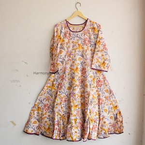 Cotton dress, Cotton midi dress, Hand block print dress, Floral long block print dress, Cotton maxi dress, Handmade dress, Printed dress