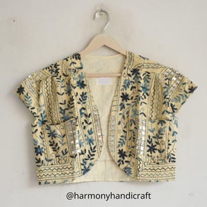 Phulkari Crop Jacke, Stickweste, Boho Jacke