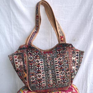 Vintage Banjara Tote Bag, Handmade Afghan Embroidery, Patchwork Shoulder Bag