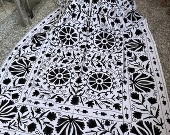 Handmade Suzani Throw, Embroidered Cotton Bedspread, Uzbek Decor (90x60 Inches)