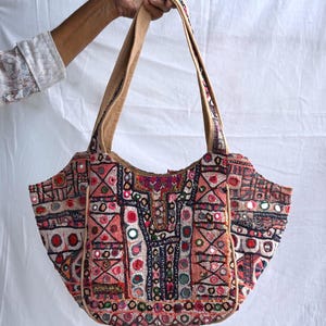 Vintage Banjara Tote Bag, Handmade Afghan Embroidery, Patchwork Shoulder Bag