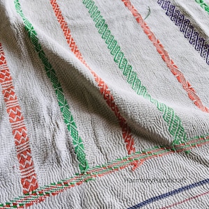 Nakshi kantha, Exclusive heavy kantha, Indian vintage kantha, white kantha quilt, Cotton kantha quilt, Nakshi throw, Recycled cotton blanket image 1