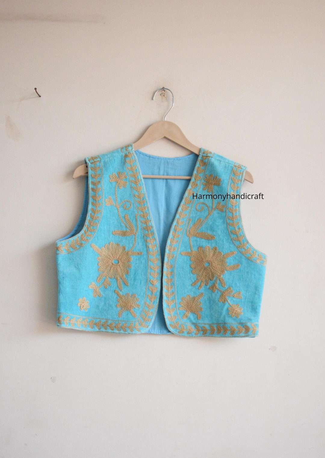 Suzani Embroidered Vest – Blue Black