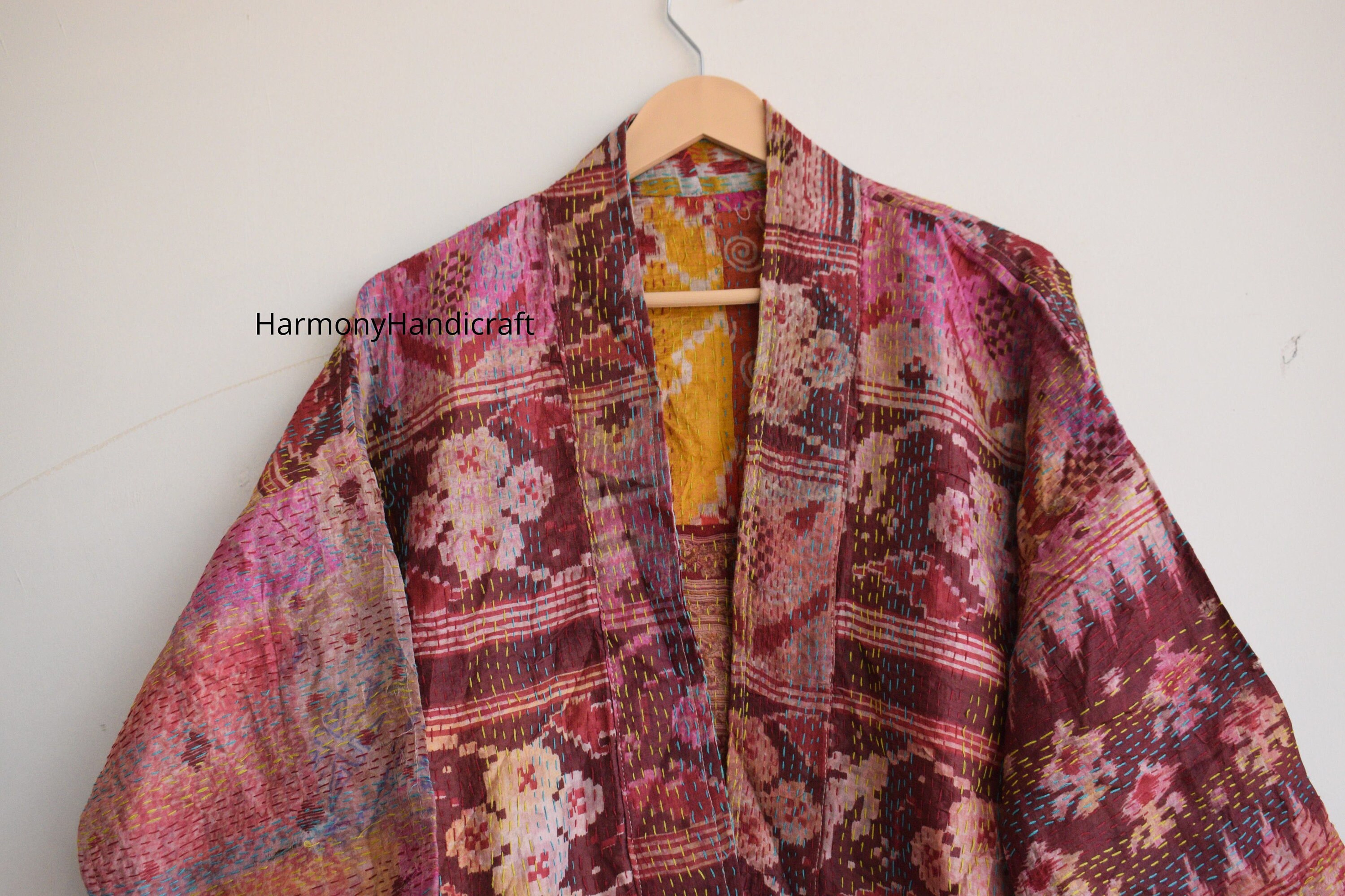 Nouveau foulard indien en soie Kantha réversible bohème fait main Nouveau foulard indien en soie Kantha réversible bohème fait main