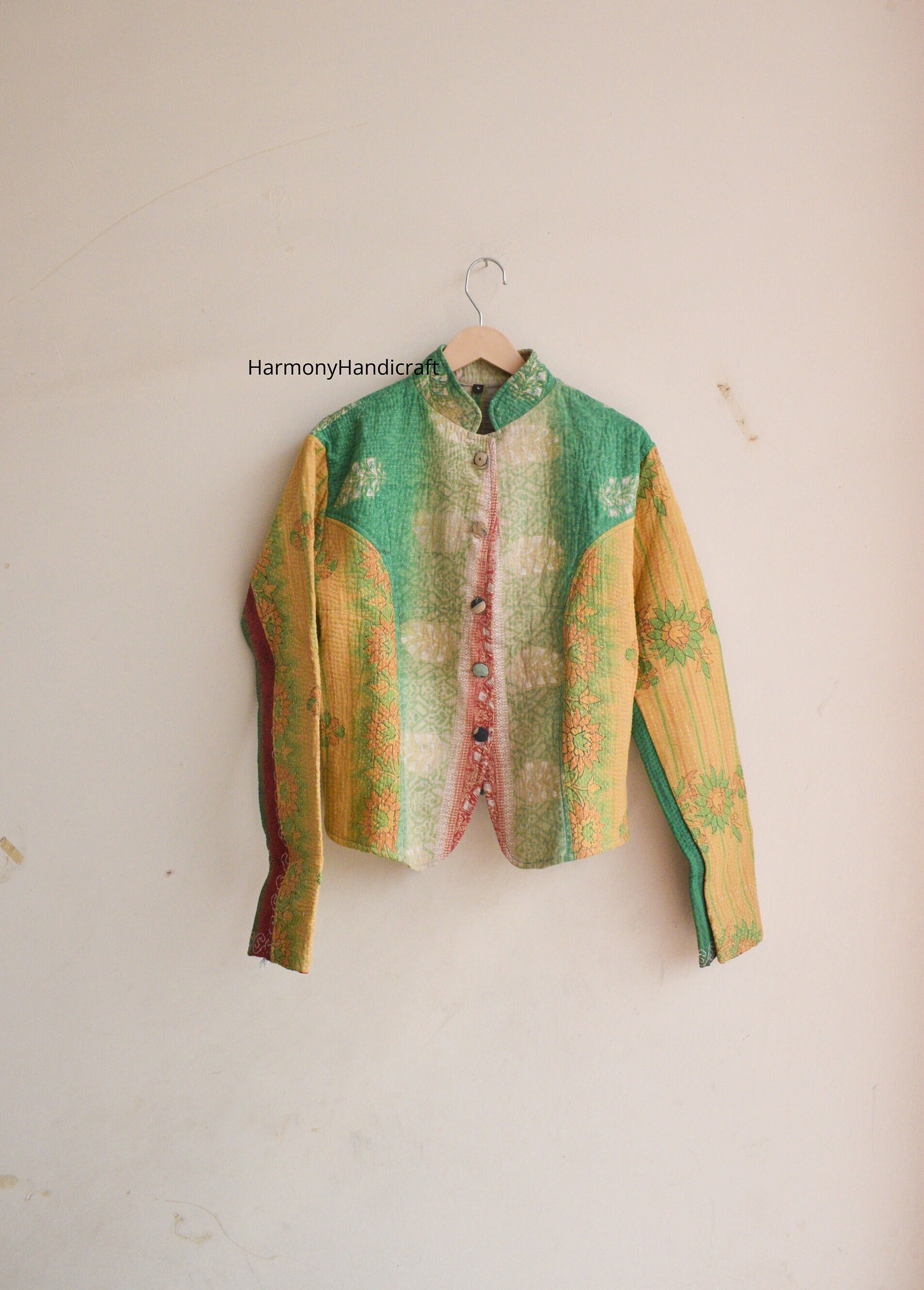Reversible Kantha Jacket, Indian Handmade Kantha Quilted Jacket, Kantha