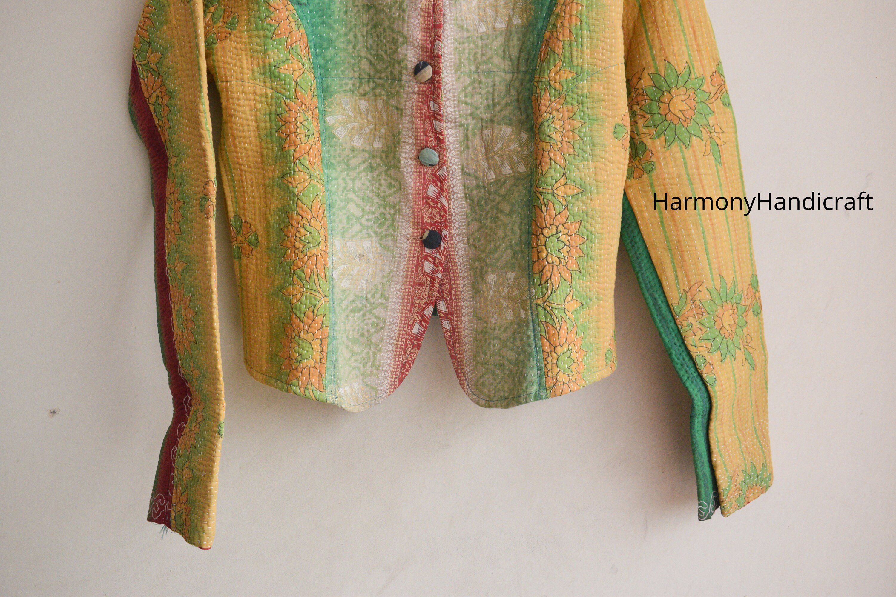 Reversible Kantha Jacket, Indian Handmade Kantha Quilted Jacket, Kantha