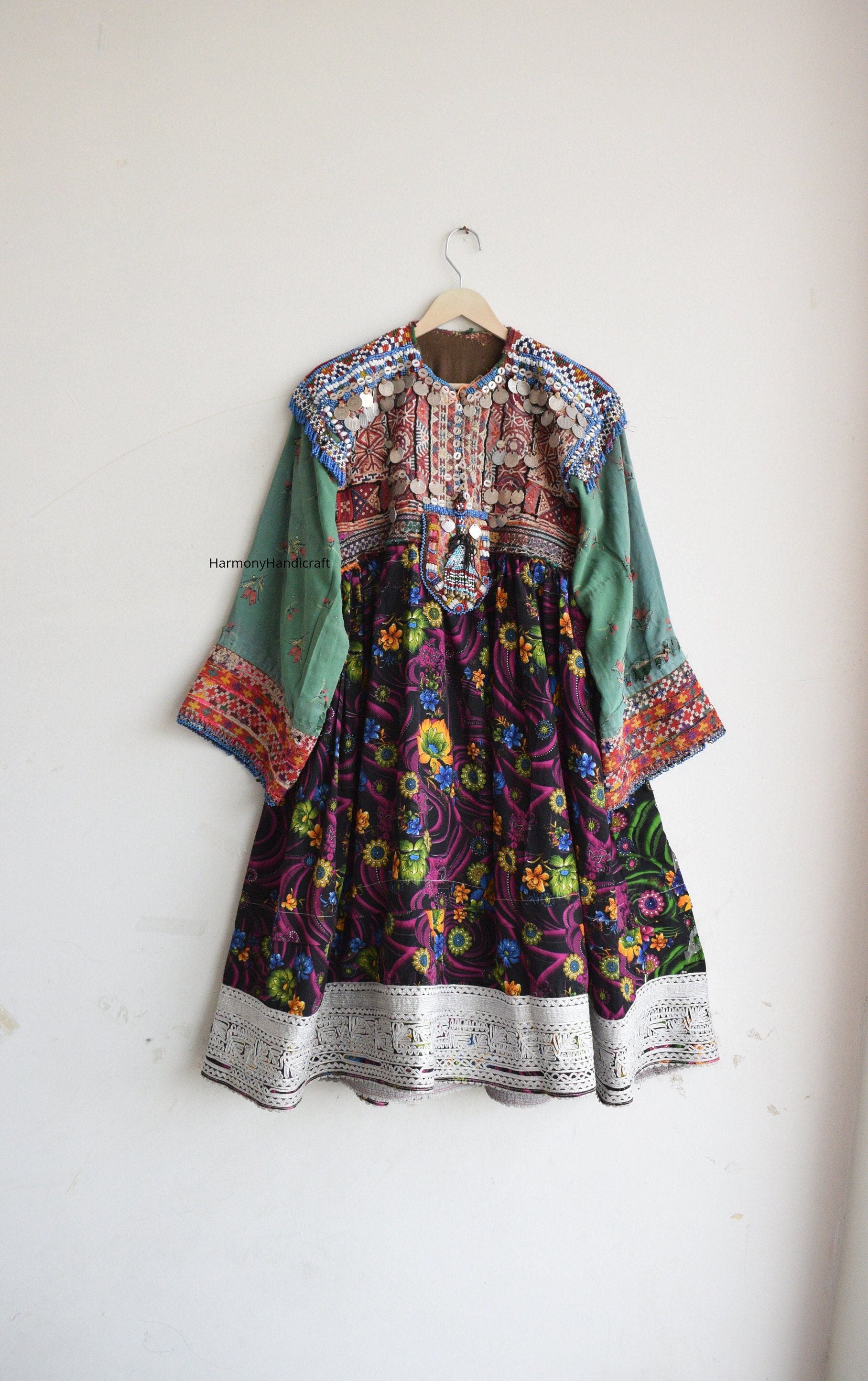 ワンピース VINTAGE AFGHAN EMBROIDERED DRESS Vintage 60s 70s Afghan Dress W Embroidered Mirrored Front