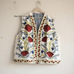 Cotton Suzani Vest, Womens Suzani Vest, Cotton embroidery Vest,Suzani embroidery Jacket,Suzani Embroidery jacket,Suzani vest,TNT Cotton vest