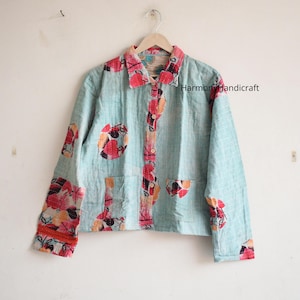 kantha jacket, Indian handmade kantha quilted jacket, Kantha kimono jacket, short jacket,cotton kantha jacket,boho kantha coat,Floral jacket