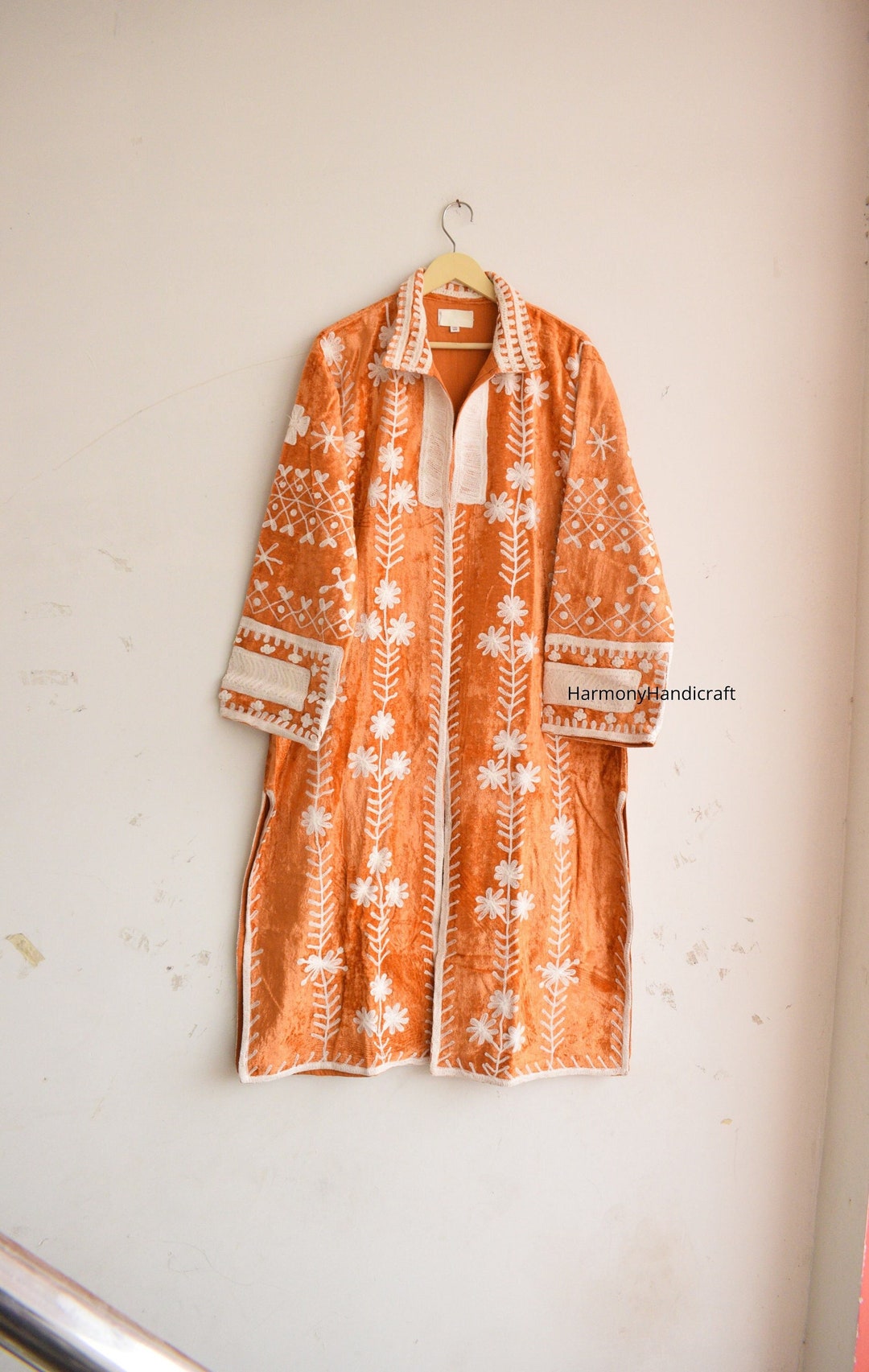 Velvet Long Coat, Velvet Embroidery Coat, Floral Velvet Jacket, Velvet