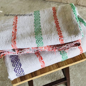 Nakshi kantha, Exclusive heavy kantha, Indian vintage kantha, white kantha quilt, Cotton kantha quilt, Nakshi throw, Recycled cotton blanket image 6