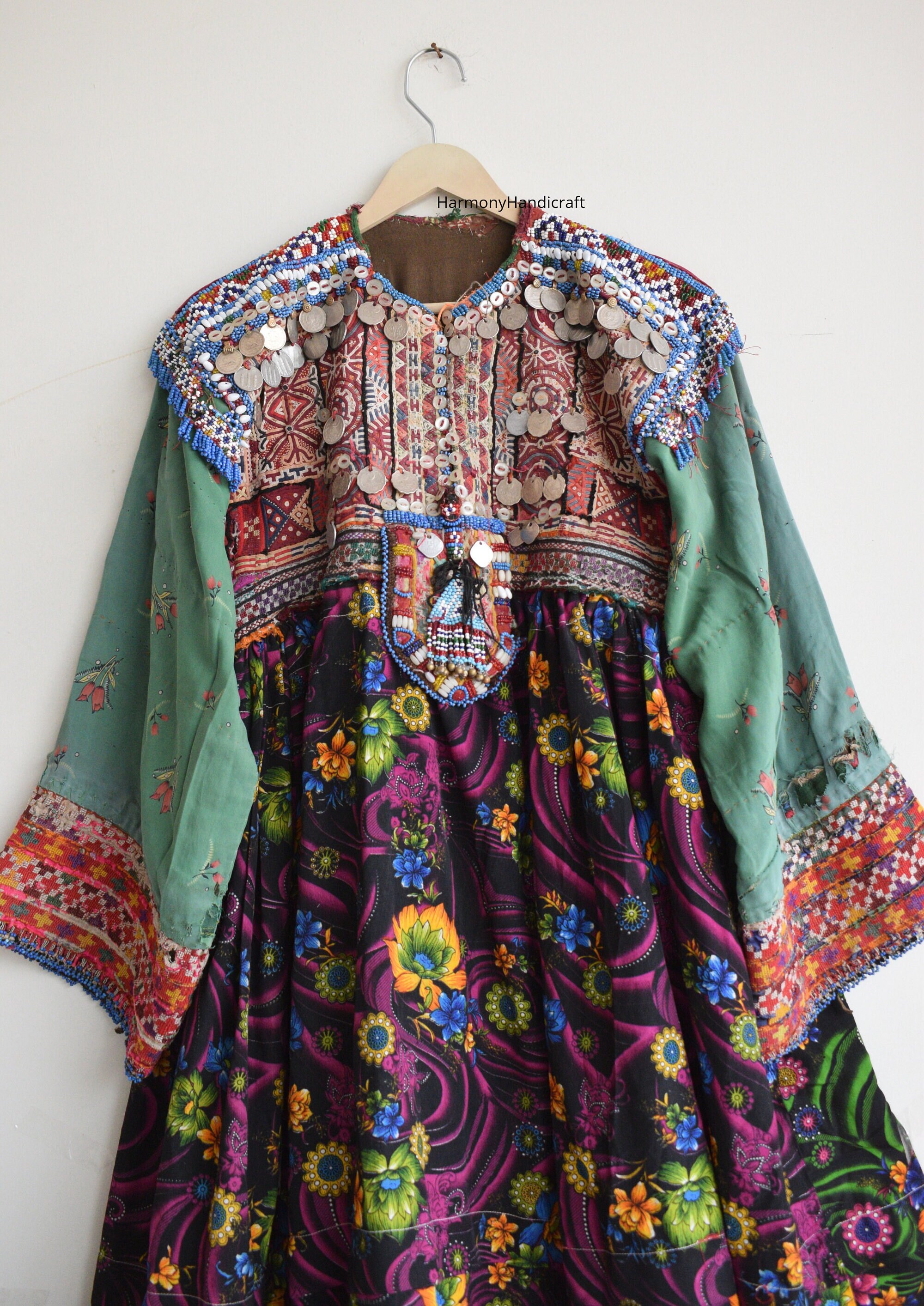 ワンピース VINTAGE AFGHAN EMBROIDERED DRESS Afghan Vintage Dress, Traditional Handmade Kuchi Tribal