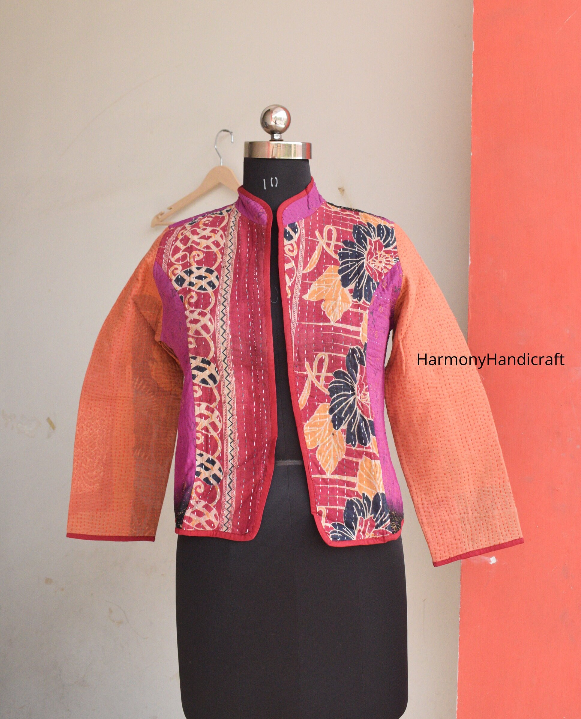 Reversible Kantha Jacket, Indian Handmade Kantha Quilted Jacket, Kantha